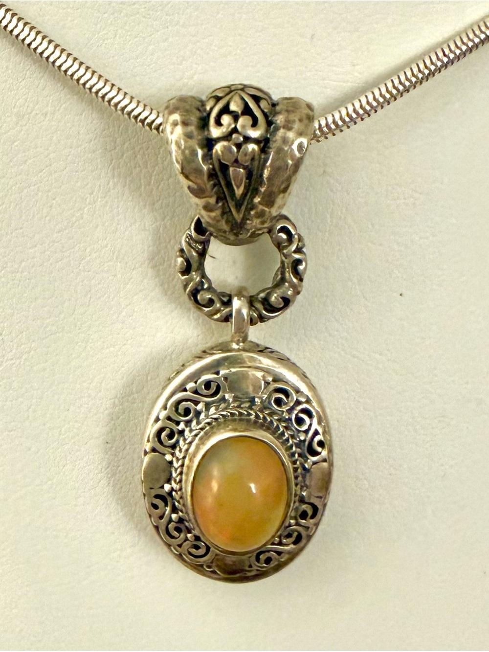 Shablool Israel 925 Sterling Silver Yellow Opal Pendant Necklace Italy Chain